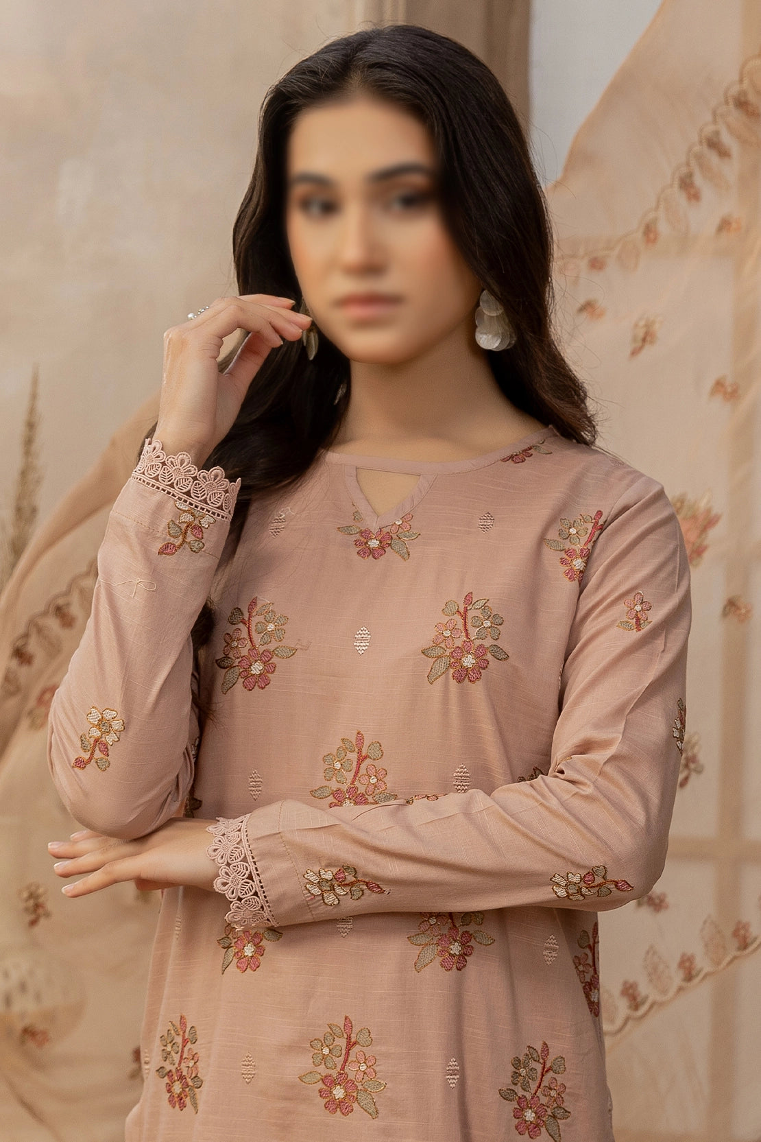 3 Piece - Embroidered Lawn Slub - Nafees 203