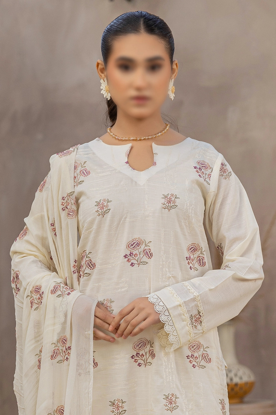 3 Piece - Embroidered Lawn Slub - Nafees 204
