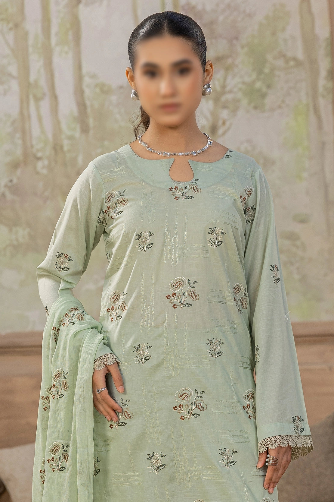 3 Piece - Embroidered Lawn Slub - Nafees 206