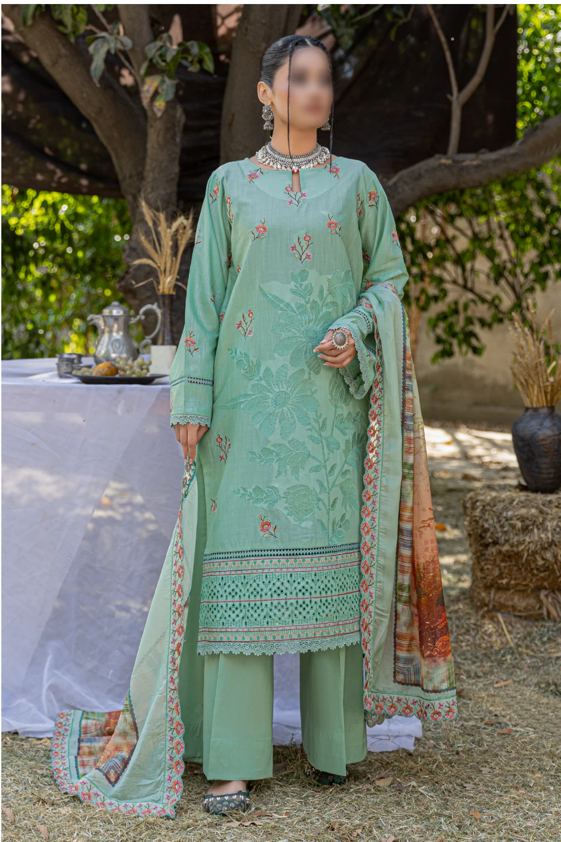 3 Piece - Embroidered Lawn - Andaz 107