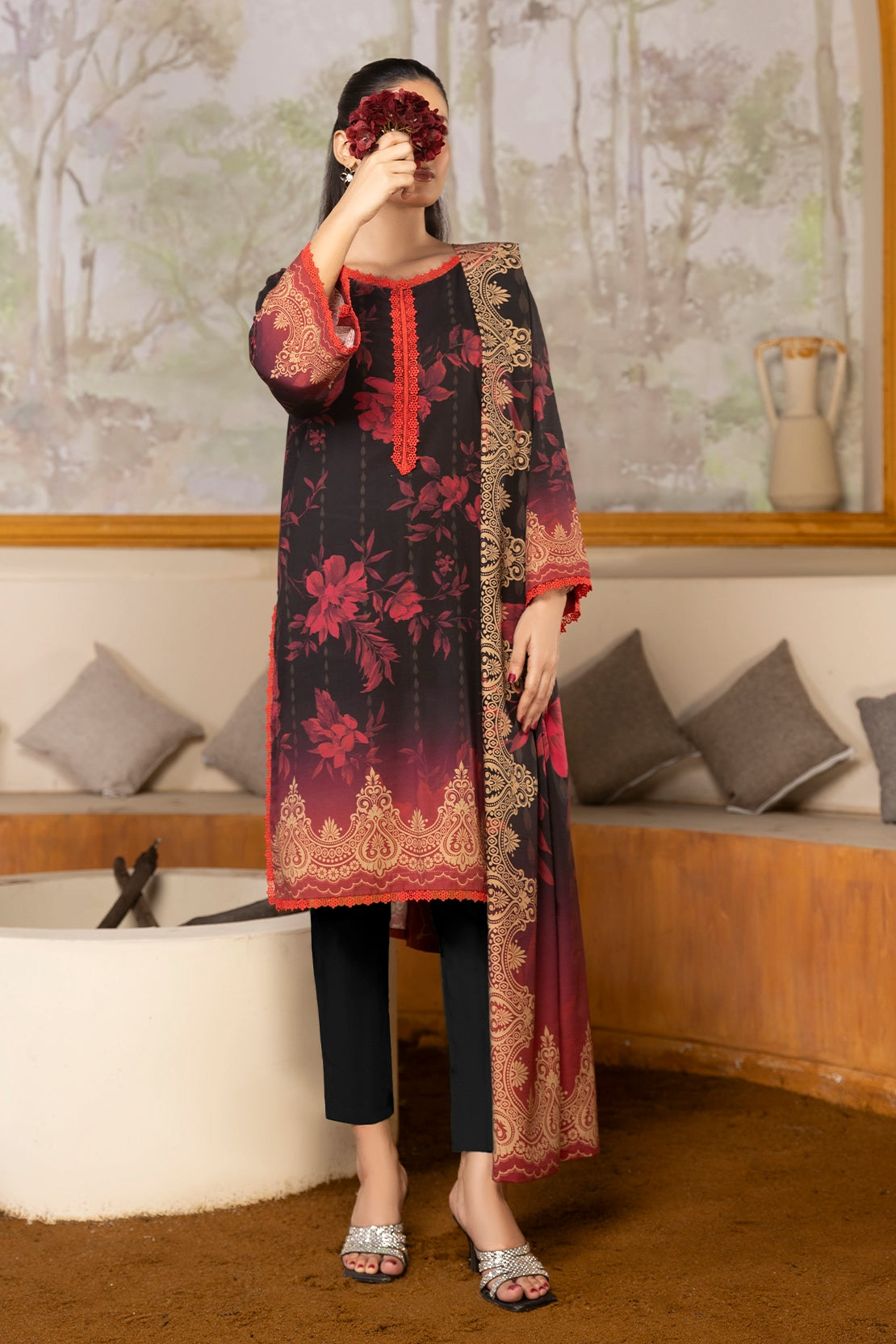 3 Piece - Digitally Printed Linen Slub - WD407