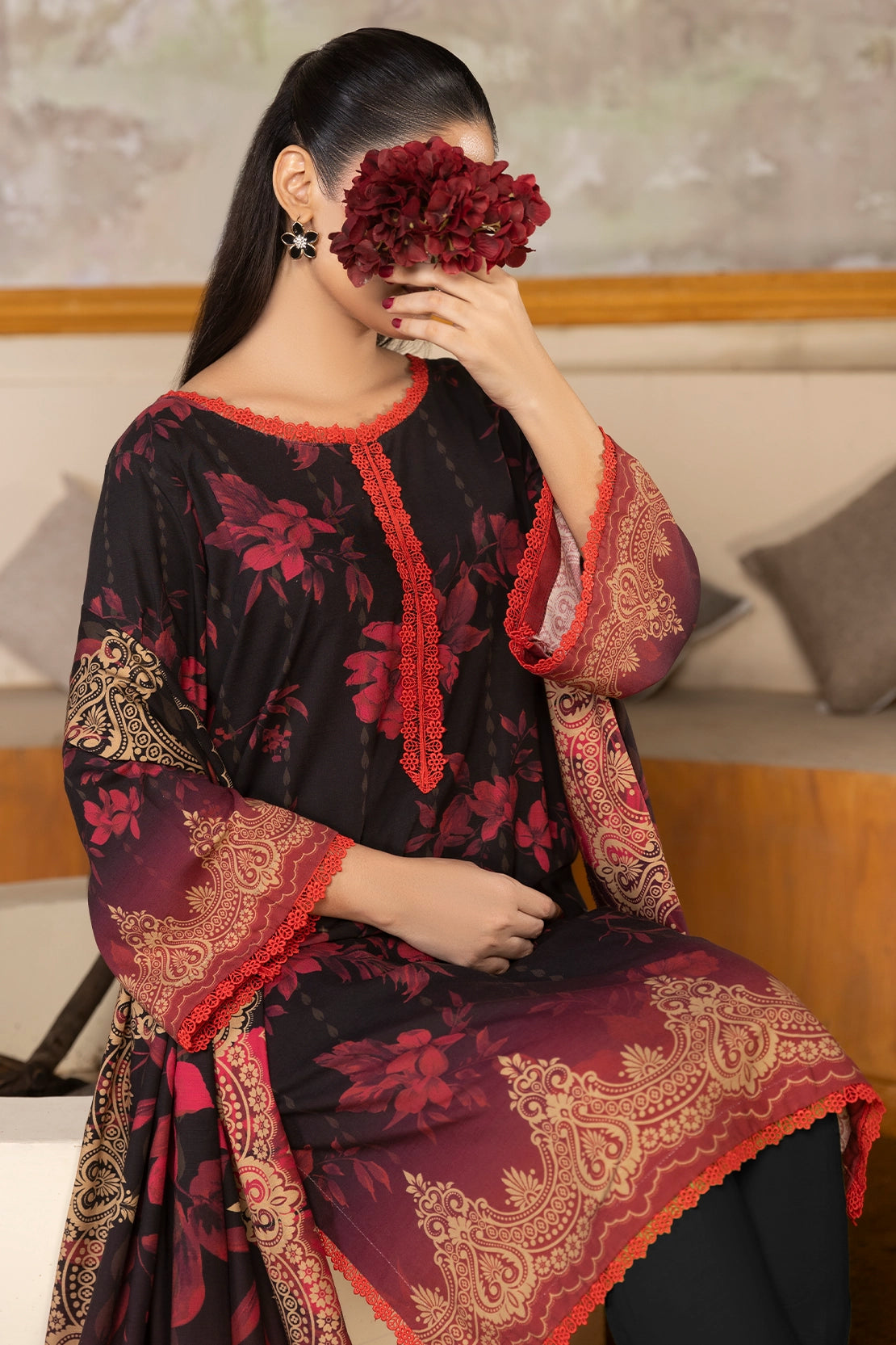 3 Piece - Digitally Printed Linen Slub - WD407