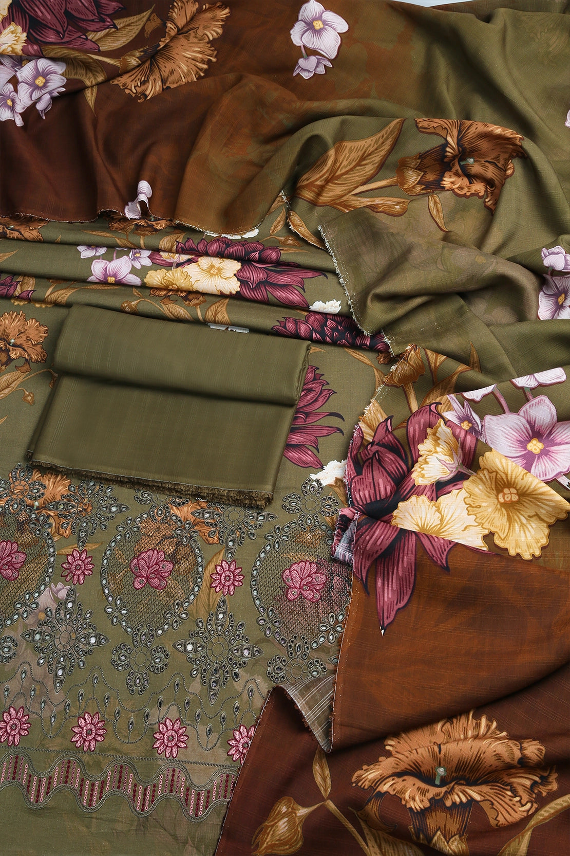 3 Piece - Embroidered Doriya Linen - WD1612