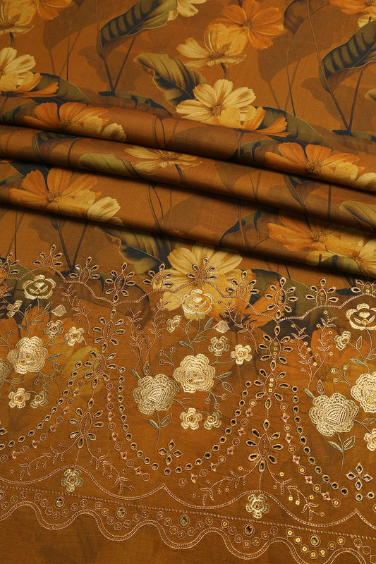 3 Piece - Embroidered Doriya Linen - WD1613