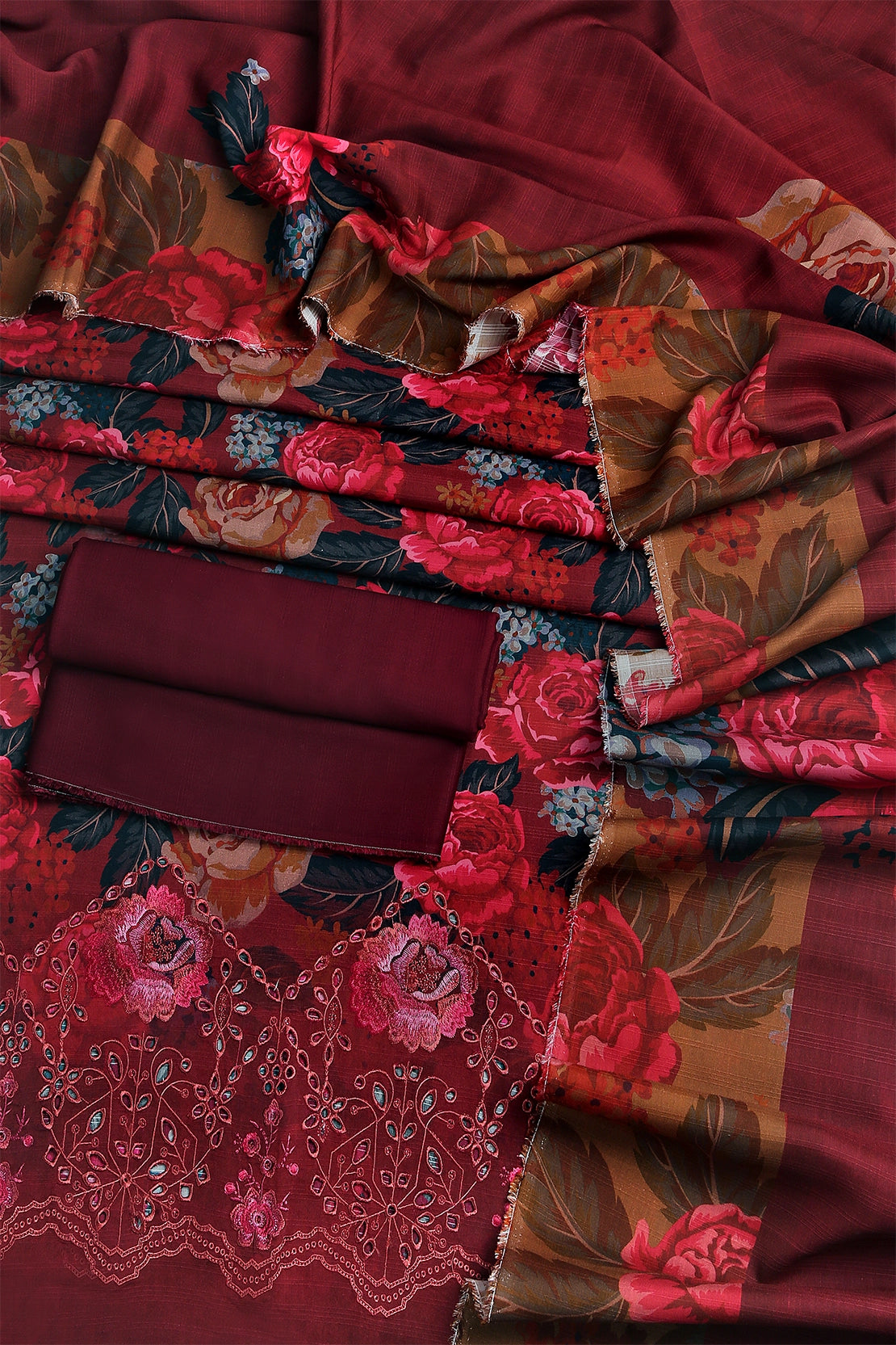 3 Piece - Embroidered Doriya Linen - WD1615