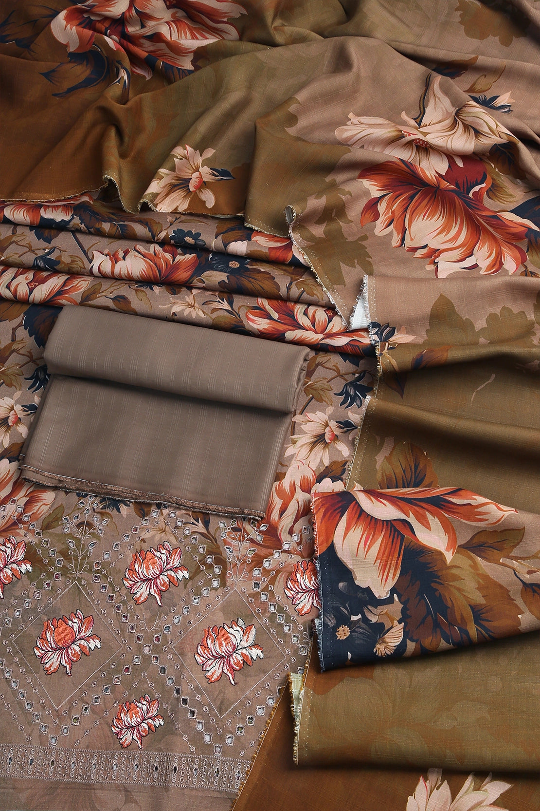 3 Piece - Embroidered Doriya Linen - WD1610