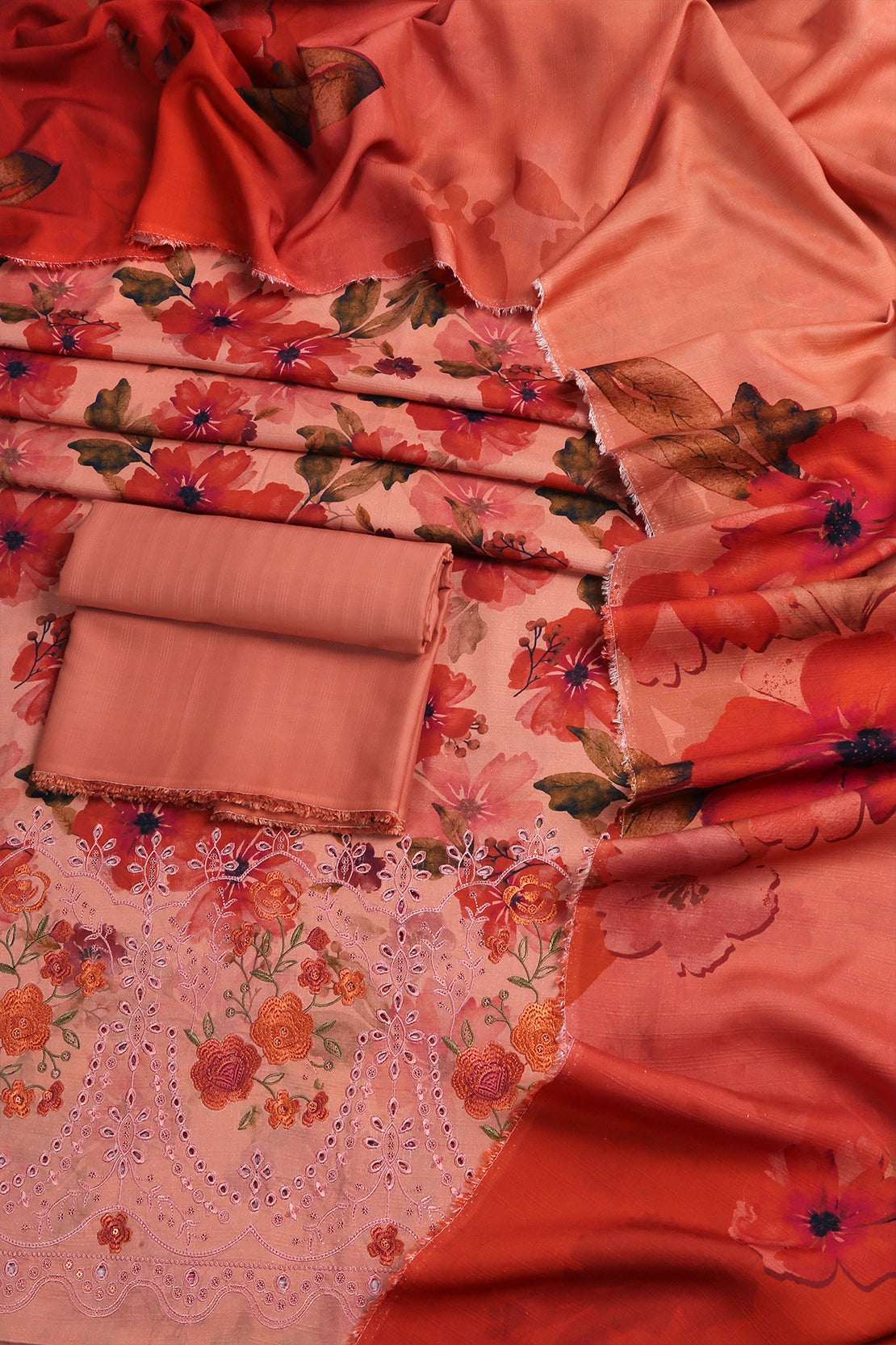 3 Piece - Embroidered Doriya Linen - WD1603