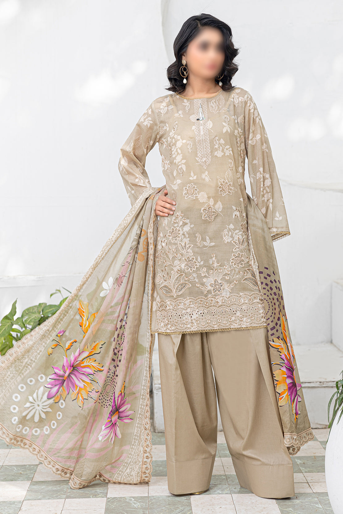 3 Piece - Embroidered Lawn - Afrozeh 205