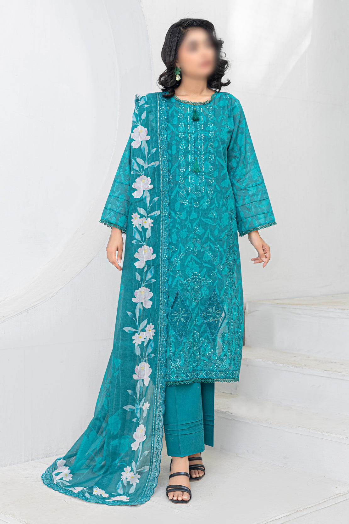 3 Piece - Embroidered Lawn - Afrozeh 208