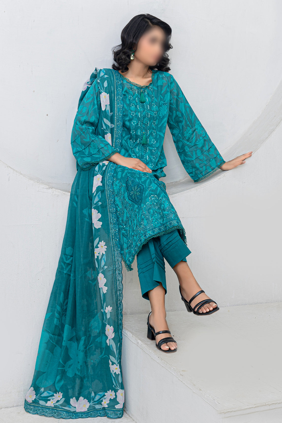 3 Piece - Embroidered Lawn - Afrozeh 208