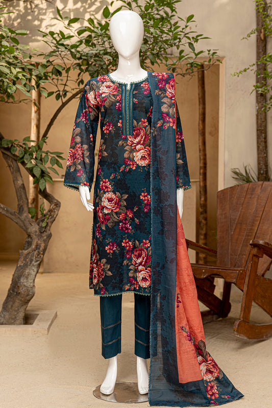 3 Piece - Digitally Printed Doriya Lawn - D701