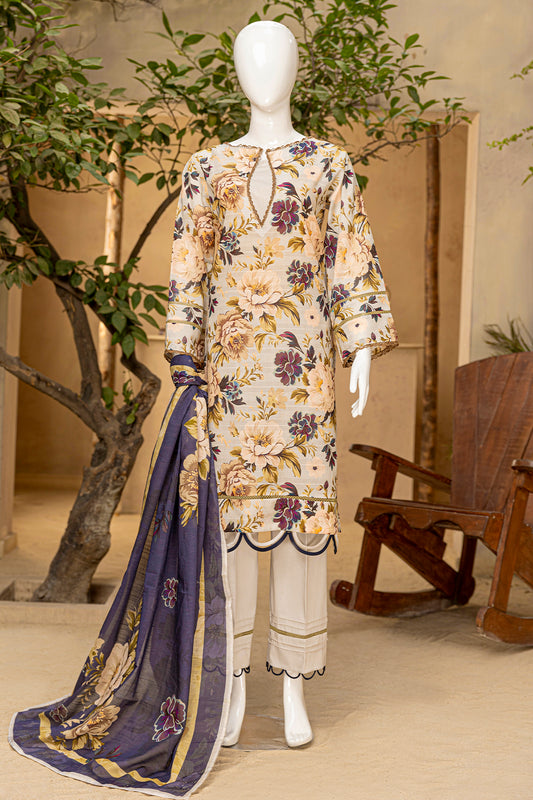 3 Piece - Digitally Printed Doriya Lawn - D702