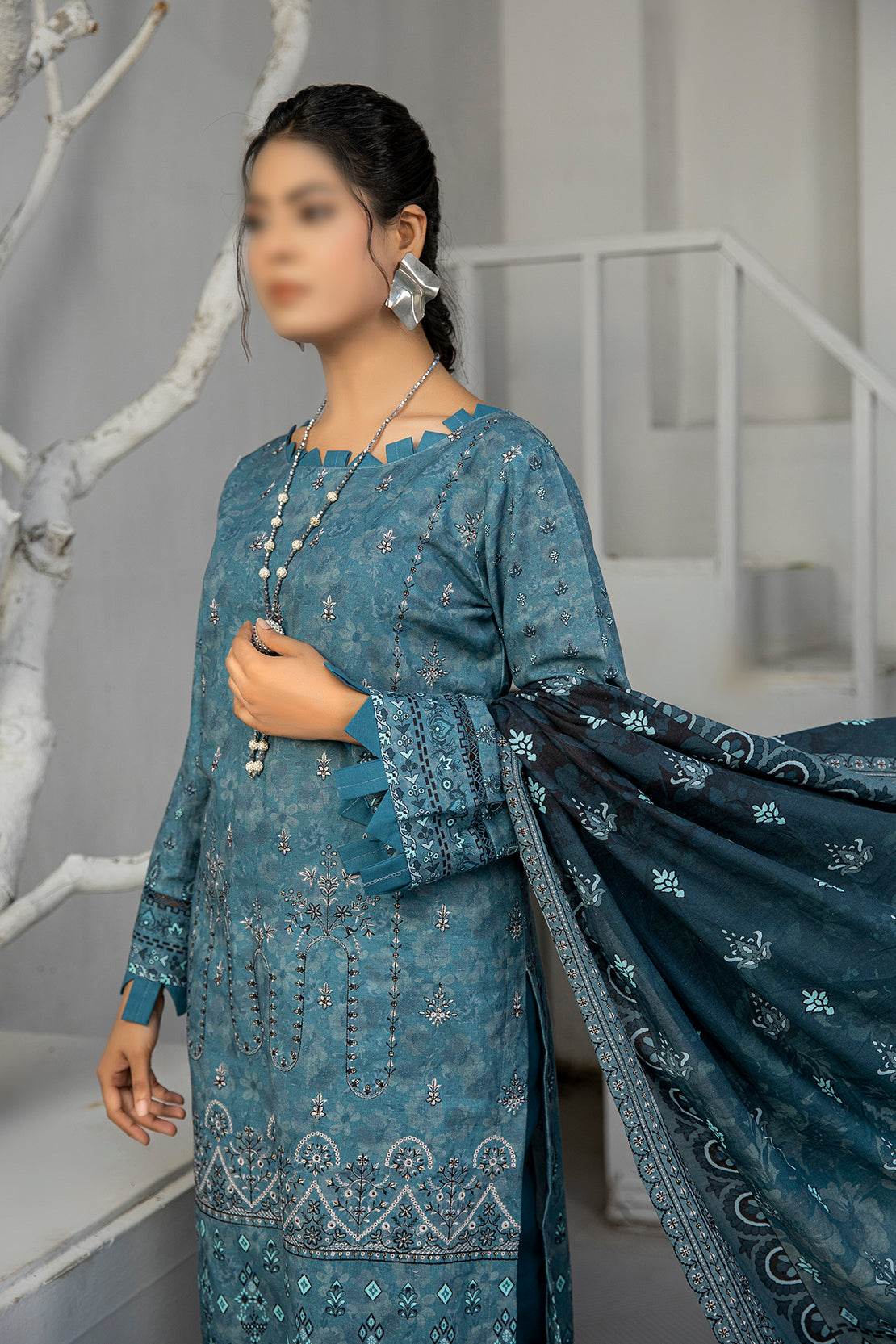 3 Piece - Embroidered Khaddar - Dastak 207