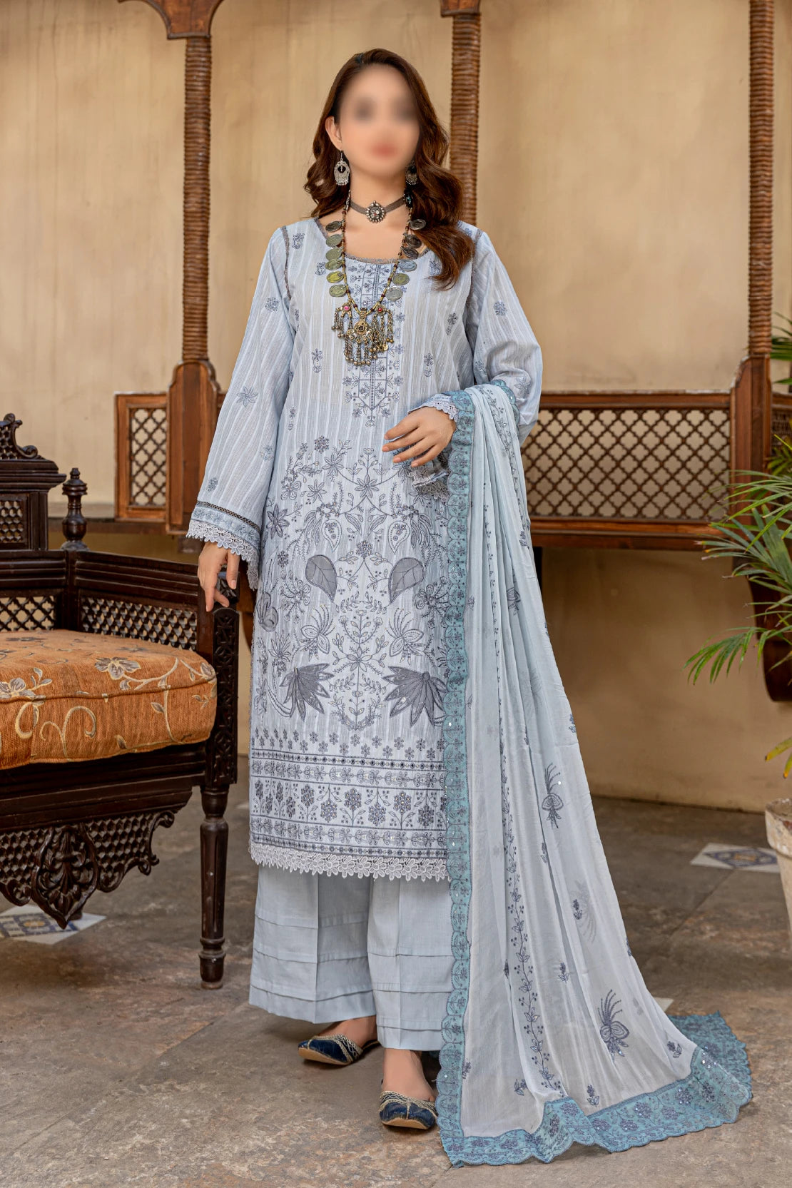 3 Piece - Embroidered Lawn - Farasha 103