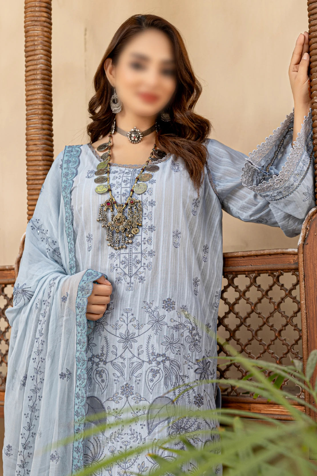 3 Piece - Embroidered Lawn - Farasha 103