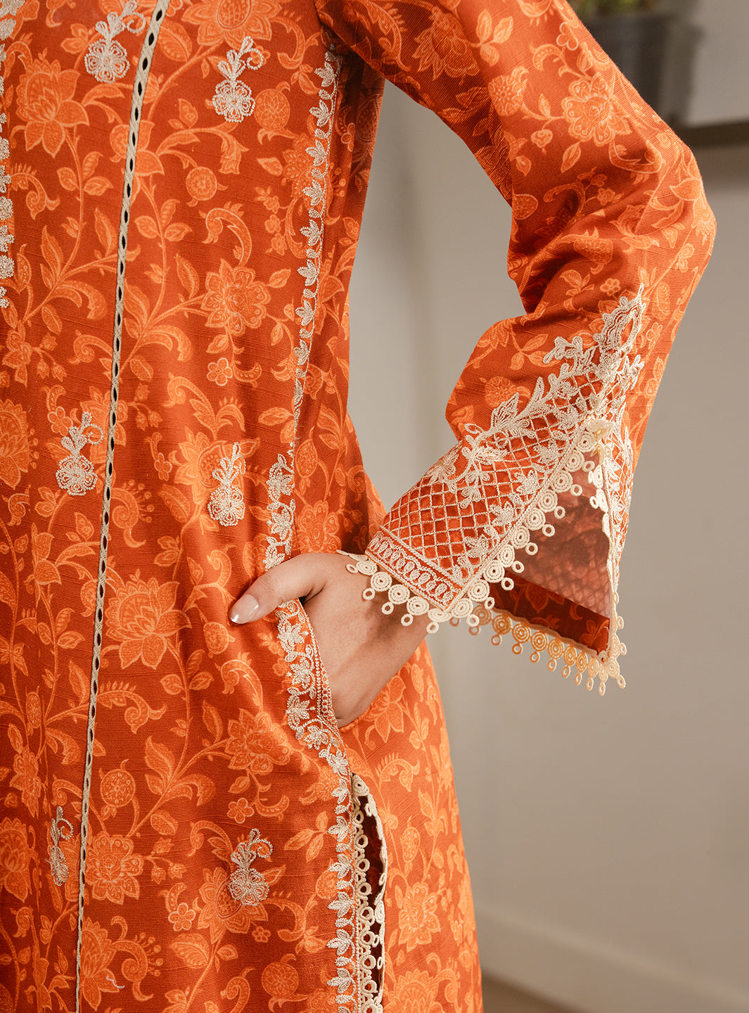 2 Piece - Printed Khaddar - Lumiere - Ember