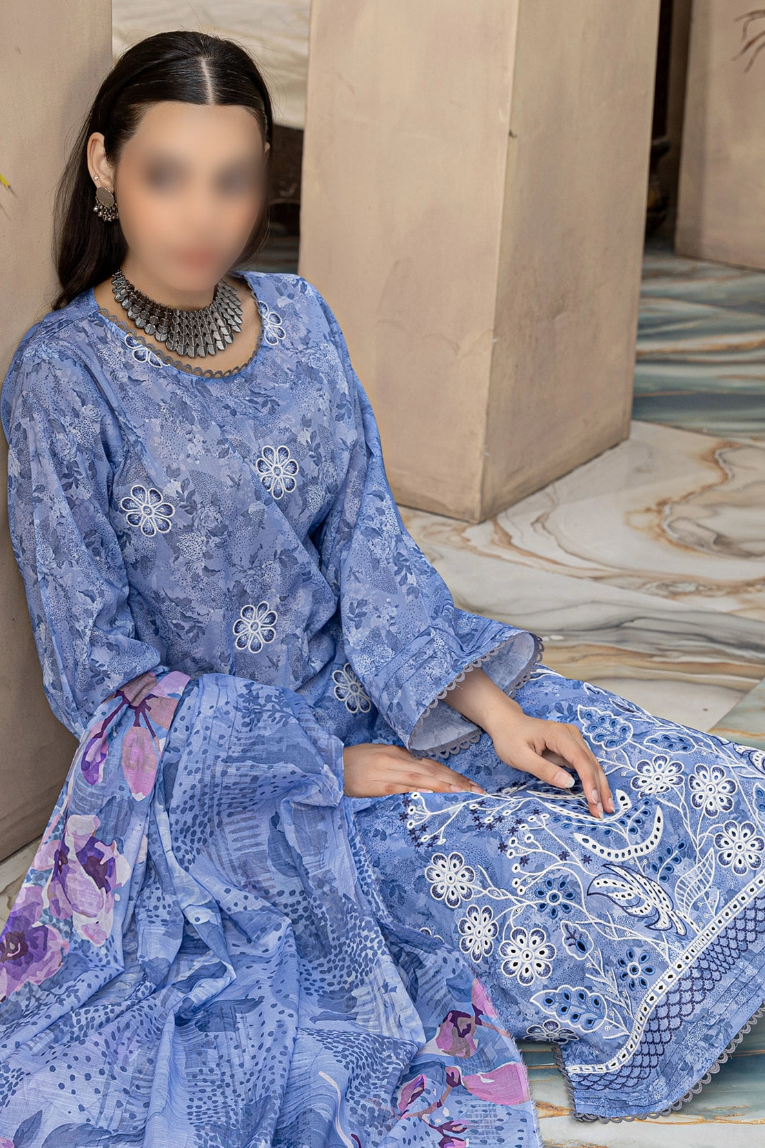 3 Piece - Embroidered Lawn - Parisa 107