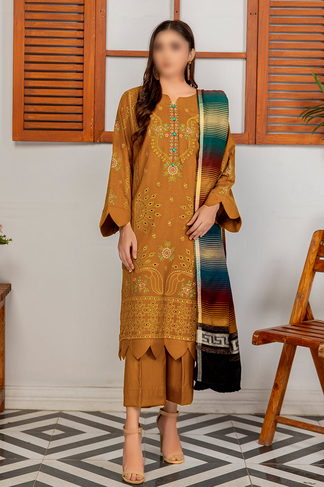 3 Piece - Embroidered Dhanak - Ronak 306
