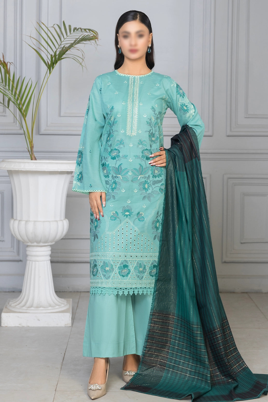 3 Piece - Embroidered Lawn - Roshni 101