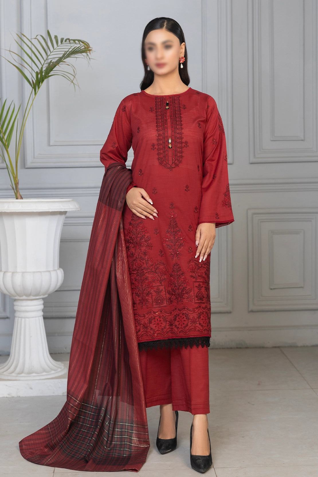 3 Piece - Embroidered Lawn - Roshni 102