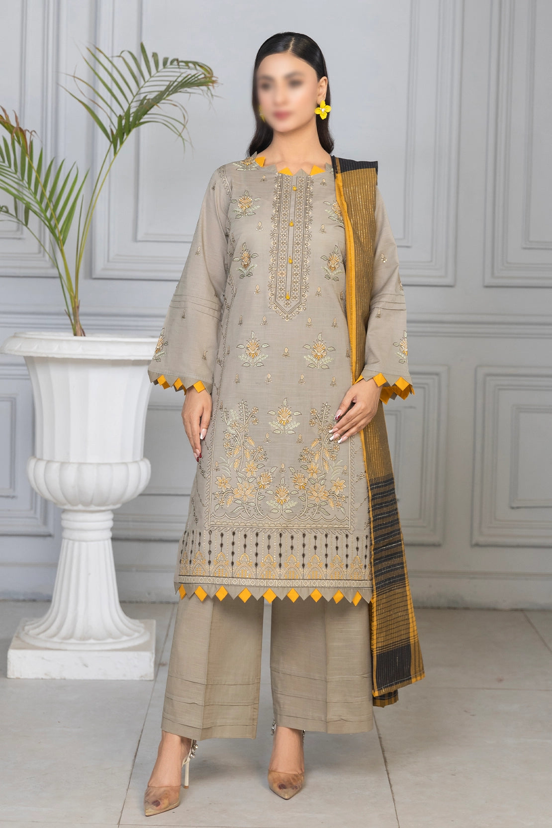 3 Piece - Embroidered Lawn - Roshni 103