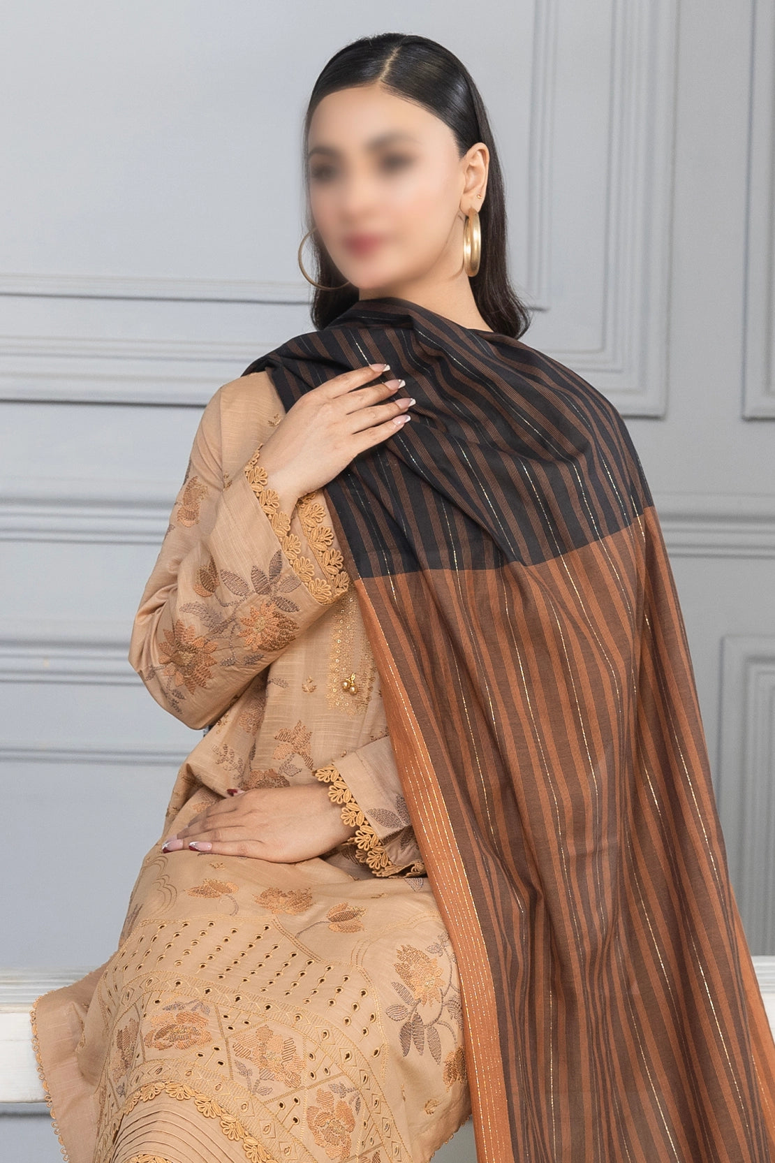 3 Piece - Embroidered Lawn - Roshni 104