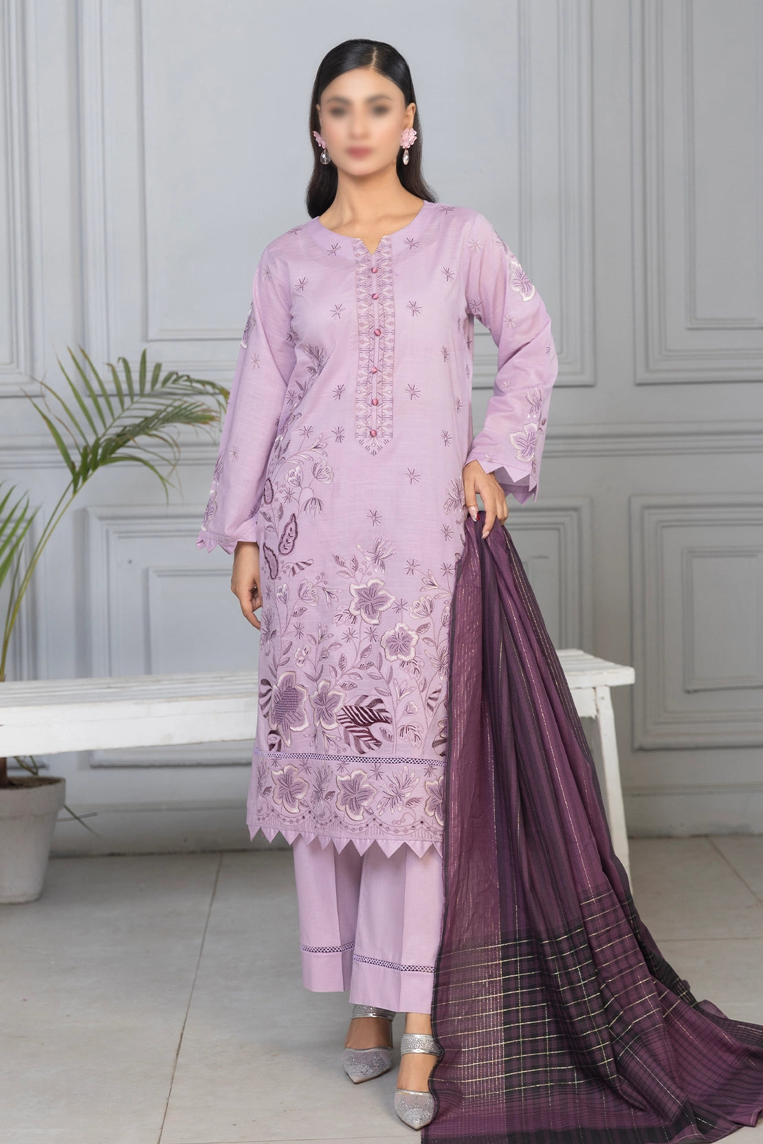 3 Piece - Embroidered Lawn - Roshni 105