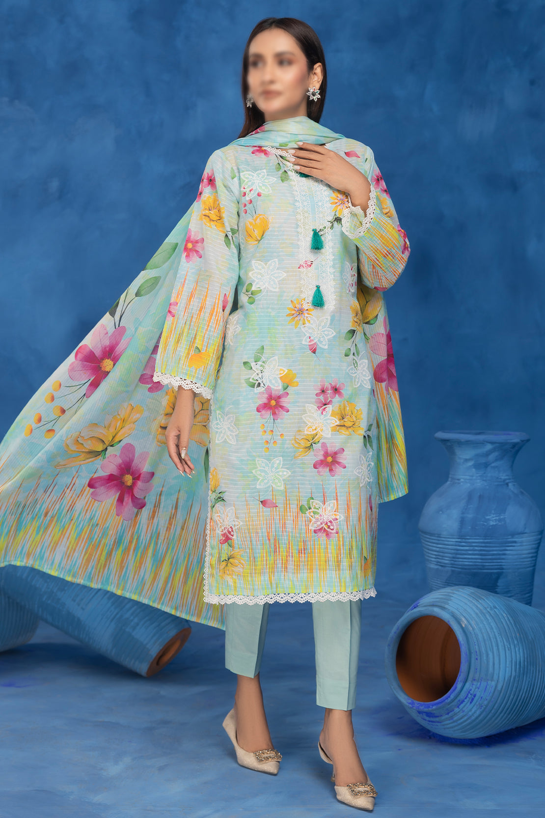 3 Piece - Embroidered Lawn - Sahil 208