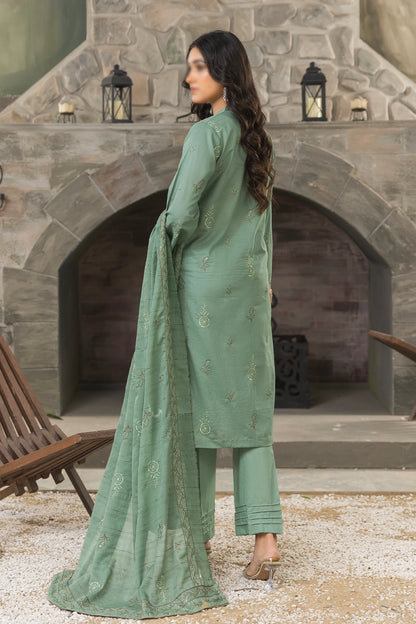 3 Piece - Embroidered Doriya Lawn - Peach 102