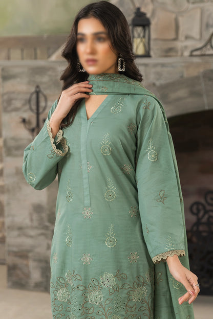 3 Piece - Embroidered Doriya Lawn - Peach 102