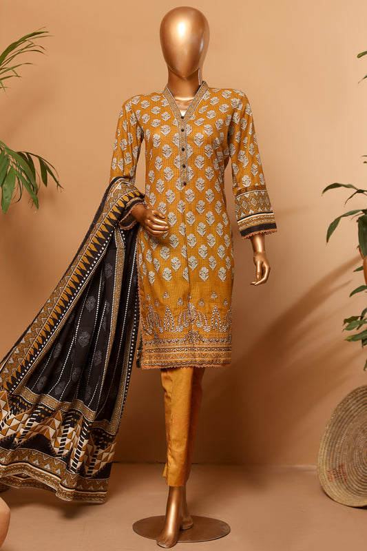 3 Piece - Embroidered Khaddar - D210