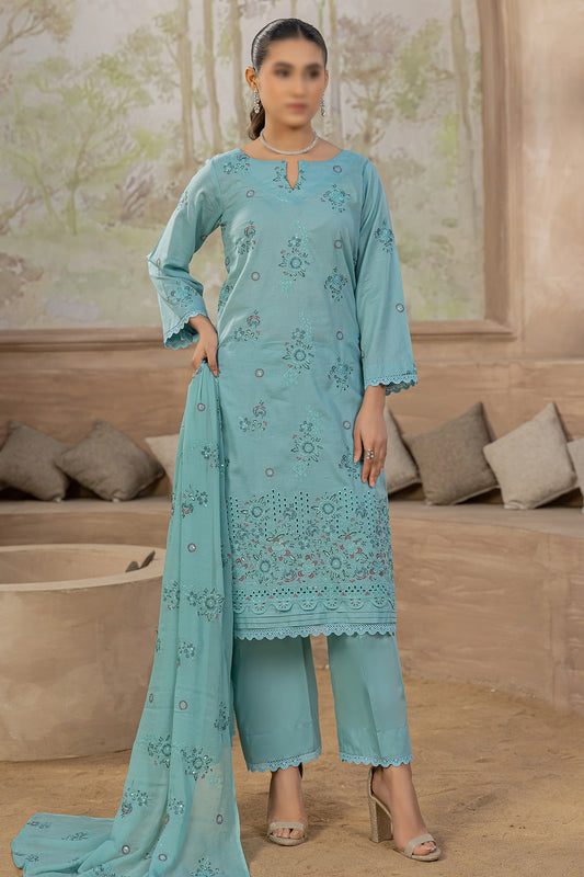 3 Piece - Embroidered Lawn Slub - Nafees 205