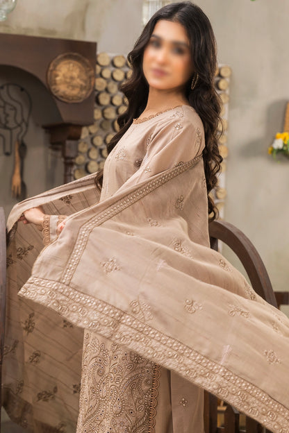 3 Piece - Embroidered Doriya Lawn - Peach 104