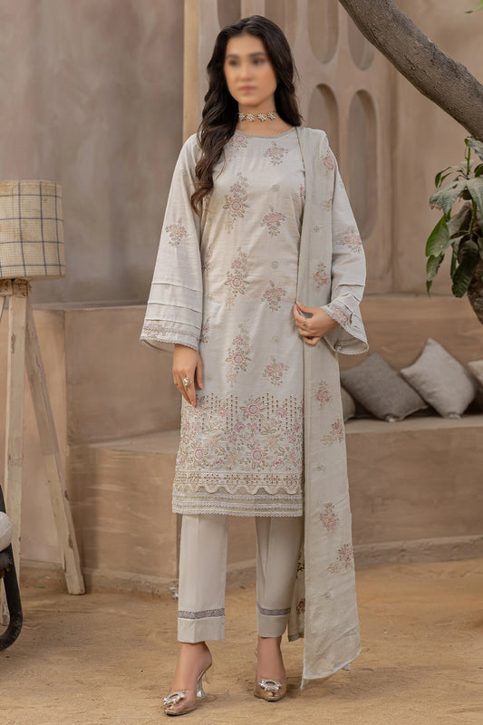3 Piece - Embroidered Lawn Slub - Nafees 201