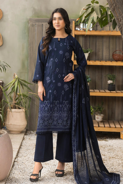 3 Piece - Embroidered Doriya Lawn - Peach 101