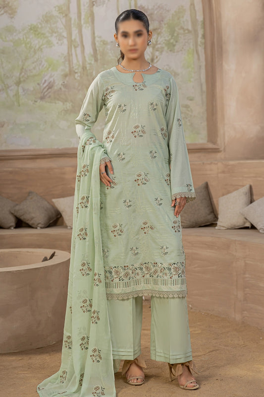3 Piece - Embroidered Lawn Slub - Nafees 206