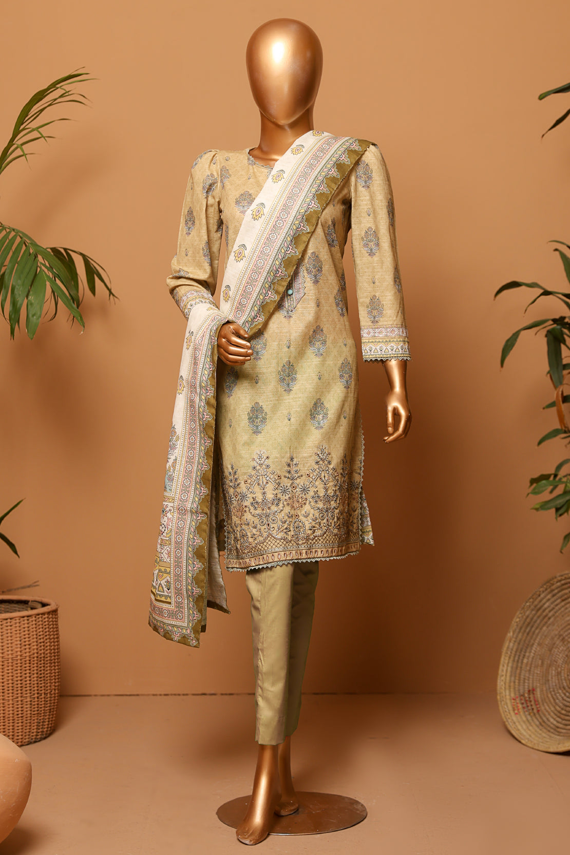 3 Piece - Embroidered Khaddar - D206