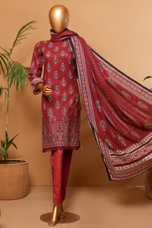 3 Piece - Embroidered Khaddar - D208