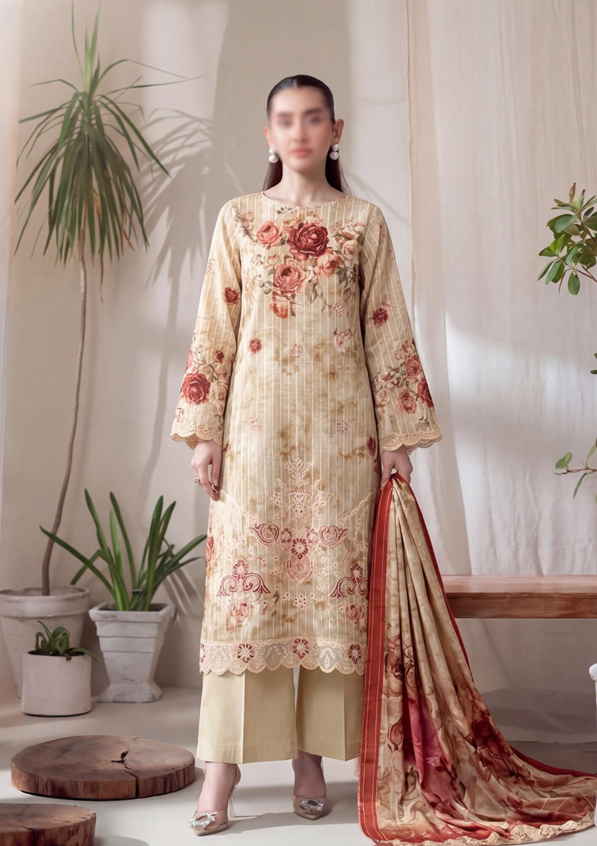 3 Piece - Embroidered Lawn - Fantak V303 - 05
