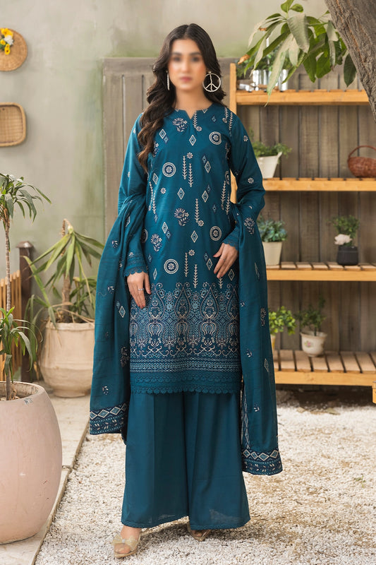 3 Piece - Embroidered Doriya Lawn - Peach 106