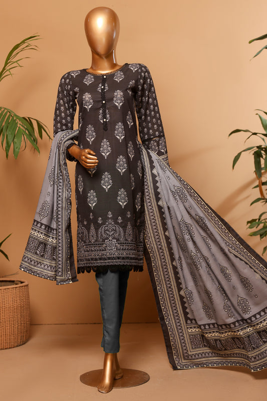 3 Piece - Embroidered Khaddar - D201