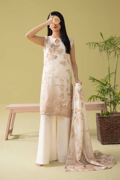 3 Piece - Digitally Printed Silk Karandi - WD805