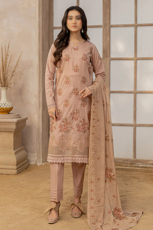 3 Piece - Embroidered Lawn Slub - Nafees 203