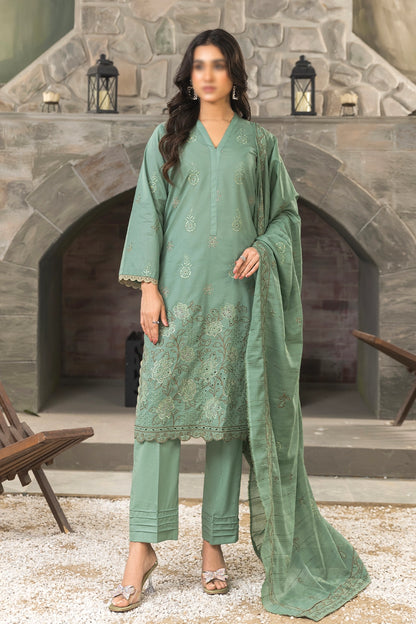 3 Piece - Embroidered Doriya Lawn - Peach 102