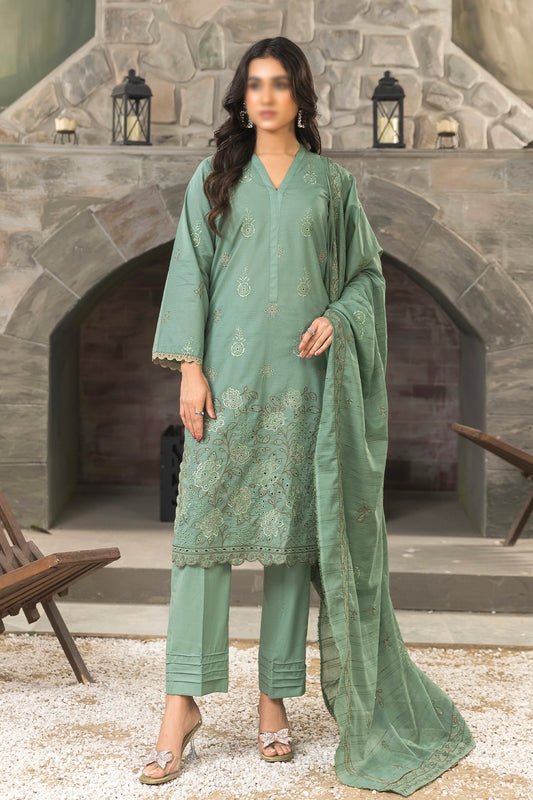 3 Piece - Embroidered Doriya Lawn - Peach 102