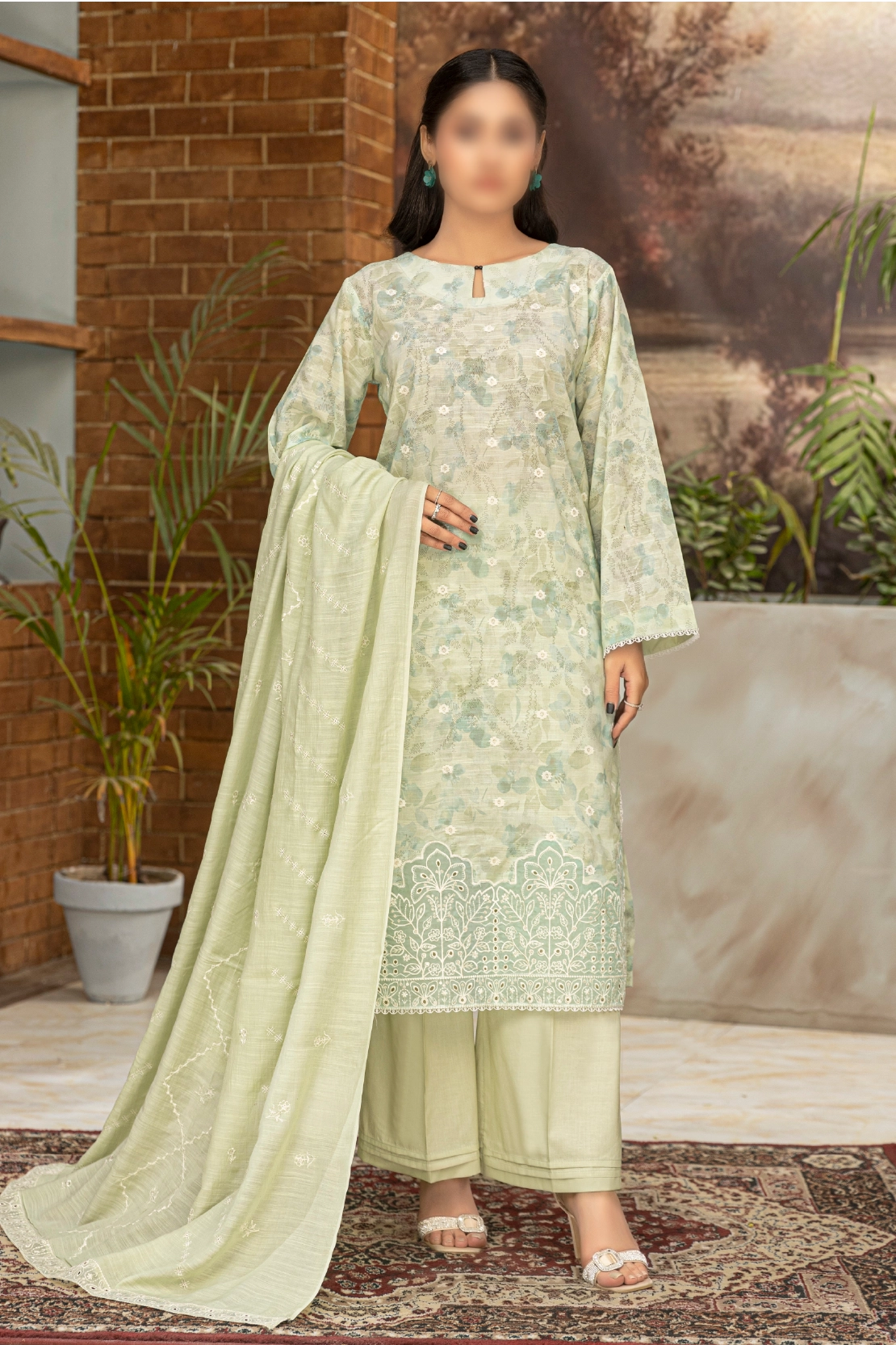 3 Piece - Embroidered Lawn - Aleen 104