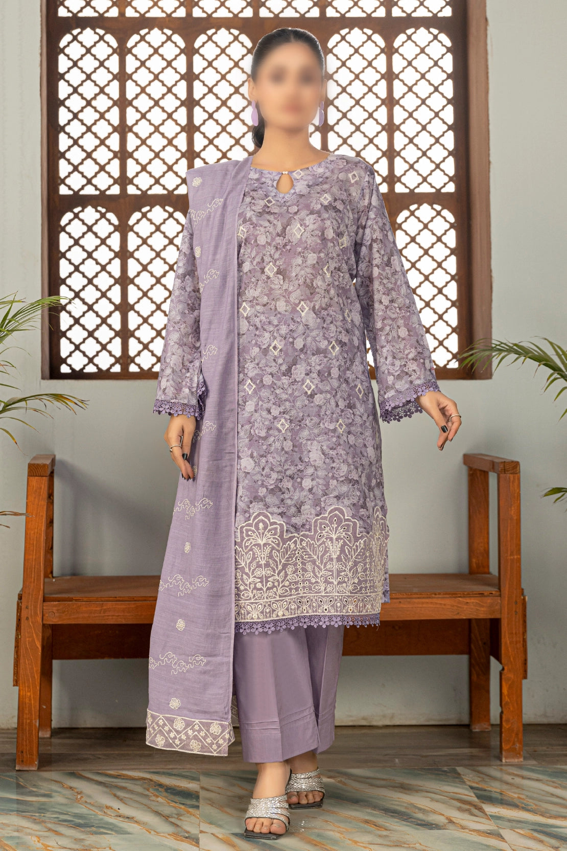 3 Piece - Embroidered Lawn - Aleen 107