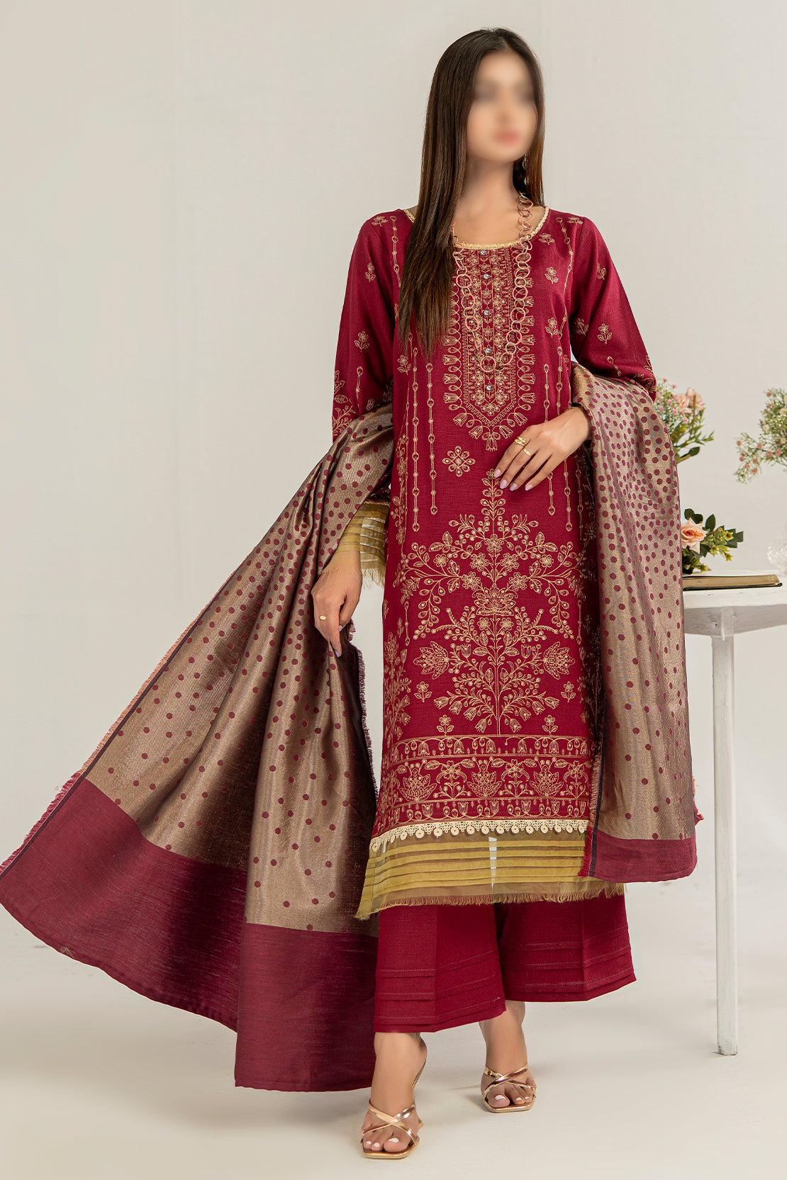 3 Piece - Embroidered Dhanak Karandi - Anchal 204