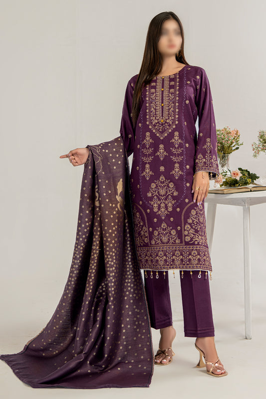 3 Piece - Embroidered Dhanak Karandi - Anchal 206