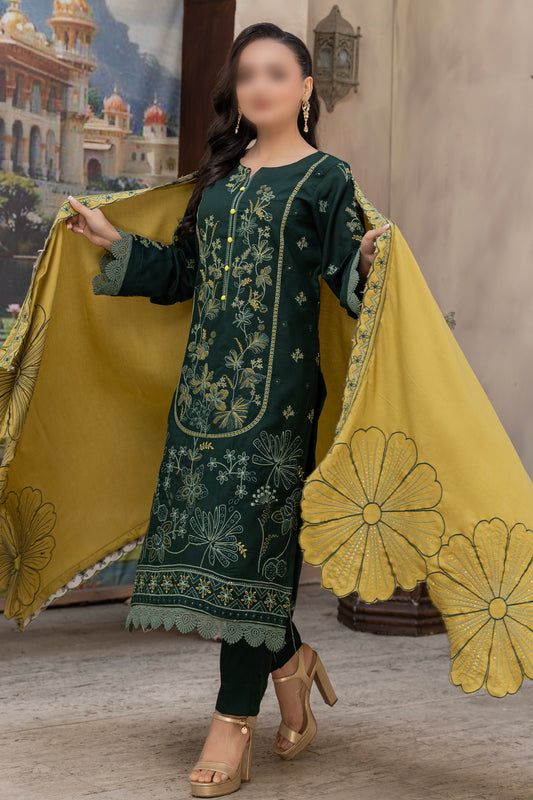 3 Piece - Embroidered Dhanak - Amber 201